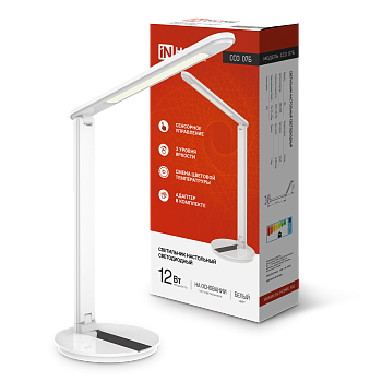 Светильник настольный светодиодный SIMPLE ССО-07Б 12Вт 600Лм сенсор, адаптер БЕЛЫЙ IN HOME в Уссурийске