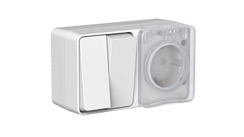 Блок розетка 1ая с з/к со шторками+выкл 2кл НАКЛАДНОЙ AtlasDesign Profi54 серый в Уссурийске