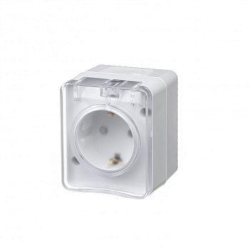 Розетка одинарная AtlasDesign SE Profi54 накладная с з/к со шторками с крышкой белая в Уссурийске