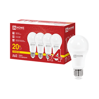 Лампа светодиодная LED-A60-VC 4PACK 20Вт 230В Е27 3000К 1900Лм (4шт./упак) IN HOME в Уссурийске