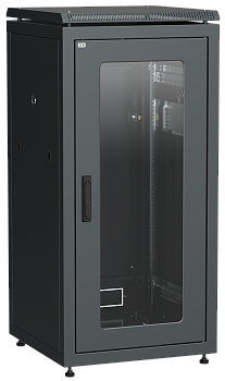 ITK Шкаф сетевой 19" LINEA N 28U 600х600 мм стеклянная передняя дверь черный в Уссурийске
