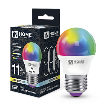 Лампа светодиодная LED-ШАР-RGBW-SMART 11Вт 230В димм. Е27 3000-6500К 990Лм IN HOME в Уссурийске
