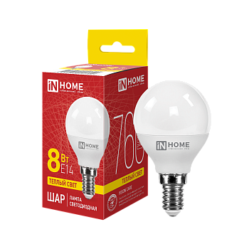Лампа светодиодная LED-ШАР-VC 8Вт 230В Е14 3000К 760Лм IN HOME в Уссурийске