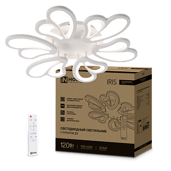 Светильник светодиодный ELEGANT IRIS 120Вт 230В 3000-6500K 8400Лм 607х535х85мм c пультом ДУ белый IN HOME в Уссурийске