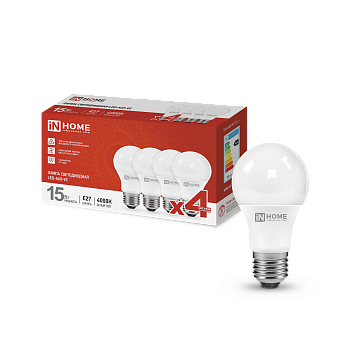 Лампа светодиодная LED-A60-VC 4PACK 15Вт 230В Е27 4000К 1430Лм (4шт./упак) IN HOME в Уссурийске