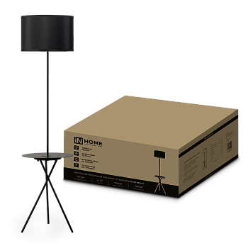 Светильник напольный под лампу ТНО 04П-Е27-BB 230В полка, черный абажур, черная тренога IN HOME в Уссурийске