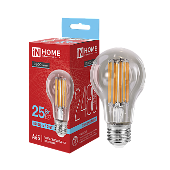 Лампа светодиодная LED-A65-deco 25Вт 230В Е27 6500К 2480Лм прозрачная IN HOME в Уссурийске