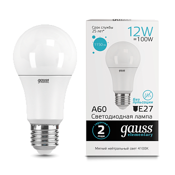Лампа светодиодная LED-A60 12Вт E27 4100K 1150Лм Elementary GAUSS в Уссурийске