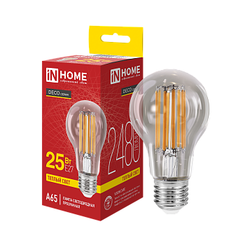 Лампа светодиодная LED-A65-deco 25Вт 230В Е27 3000К 2480Лм прозрачная IN HOME в Уссурийске