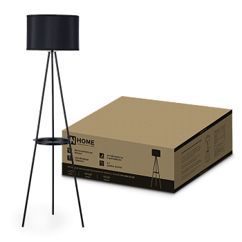 Светильник напольный под лампу ТНО 04ПВ-Е27-BB 230В полка, черный абажур, черная тренога IN HOME в Уссурийске