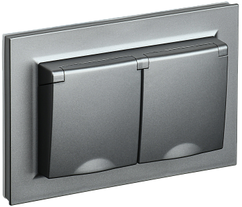 Розетка двойная с крышкой 16А IP44 BRITE IEK сталь в сборе в Уссурийске