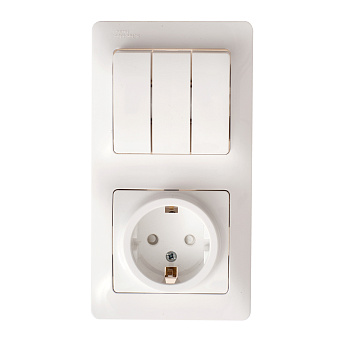 Выключатель трехклавишный с розеткой Glossa SE белый в Уссурийске