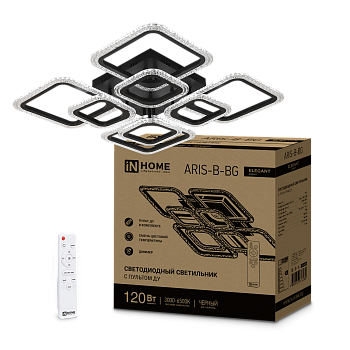 Светильник светодиодный ELEGANT ARIS-B-BG 120Вт 230В 3000-6500K 8400Лм 585х585х115мм пульт ДУ черный IN HOME в Уссурийске
