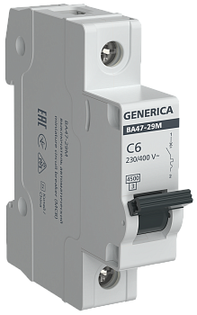 Автоматический выключатель ВА47-29М 1Р 06А 4,5кА характеристика С GENERICA в Уссурийске