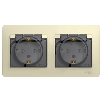Розетка двойная Glossa SE IP44 с заземлением со шторками бежевая в сборе в Уссурийске