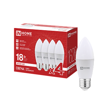 Лампа светодиодная LED-СВЕЧА-VC 4PACK 18Вт 230В Е27 4000К 1620Лм (4шт./упак) IN HOME в Уссурийске
