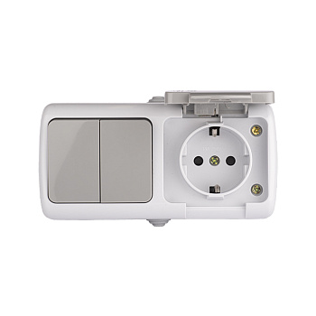 Мурманск Блок розетка 1-м 16А с заземлением с крышкой + 2-кл выключатель IP54 серый EKF в Уссурийске