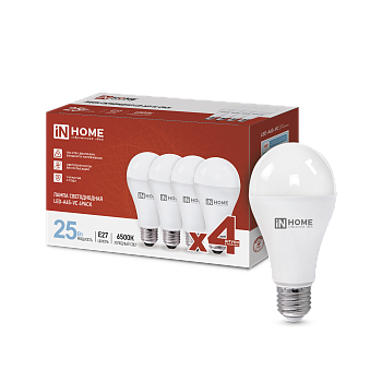 Лампа светодиодная LED-A65-VC 4PACK 25Вт 230В Е27 6500К 2380Лм (4шт./упак) IN HOME в Уссурийске