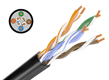 Кабель связи витая пара внешний НЕ экранированный UTP 4PR 24AWG 4х2х0,5CU CAT5e черн 305м OUTDOOR PROconnect в Уссурийске